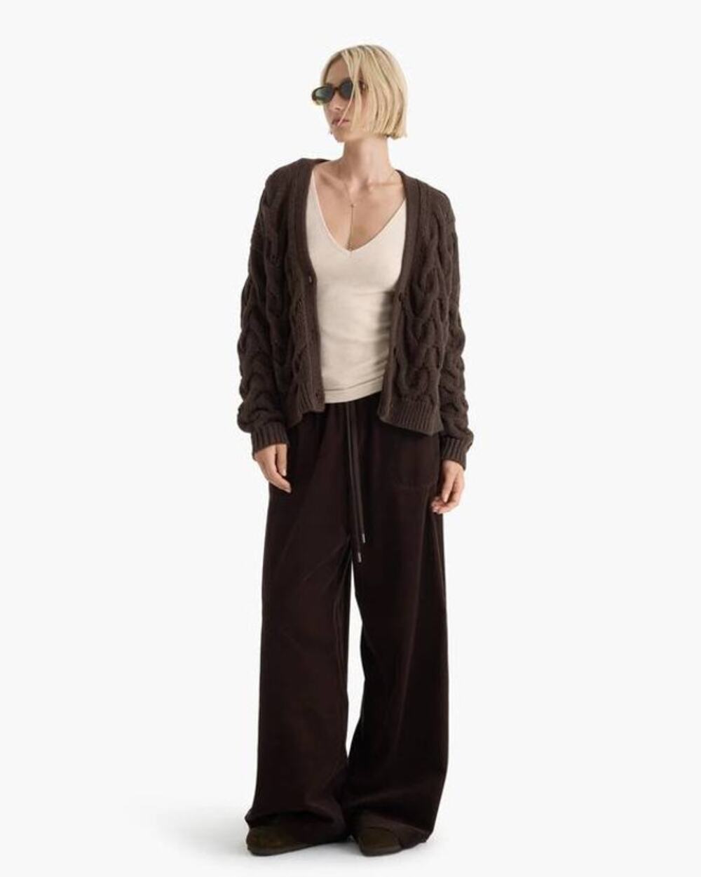 ATM Cotton Cashmere Air Cardigan Sweater in Dark Chocolate M